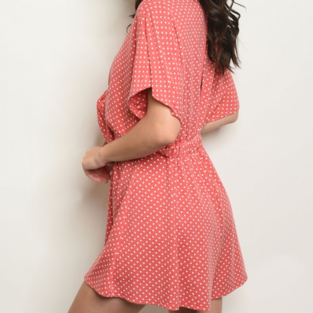 RED & WHITE TIE FRONT DOTTED ROMPER - Picture 4 of 8